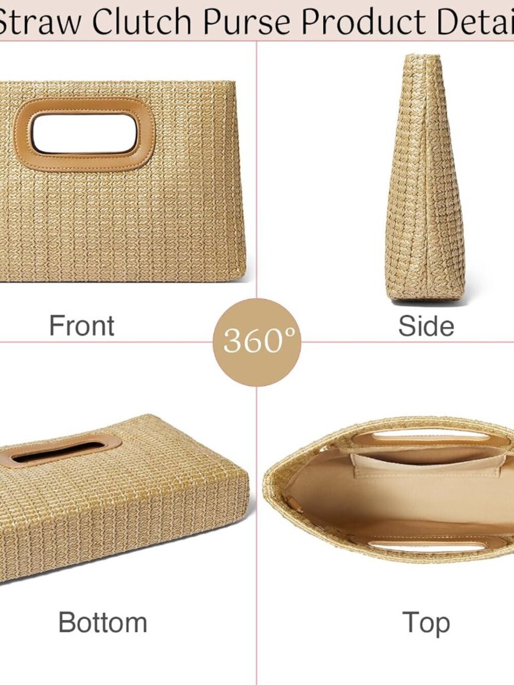 Women colorful Top Handle Straw Clutch Raffia Woven Shoulder Crossbody Handbag - Picture 6 of 7